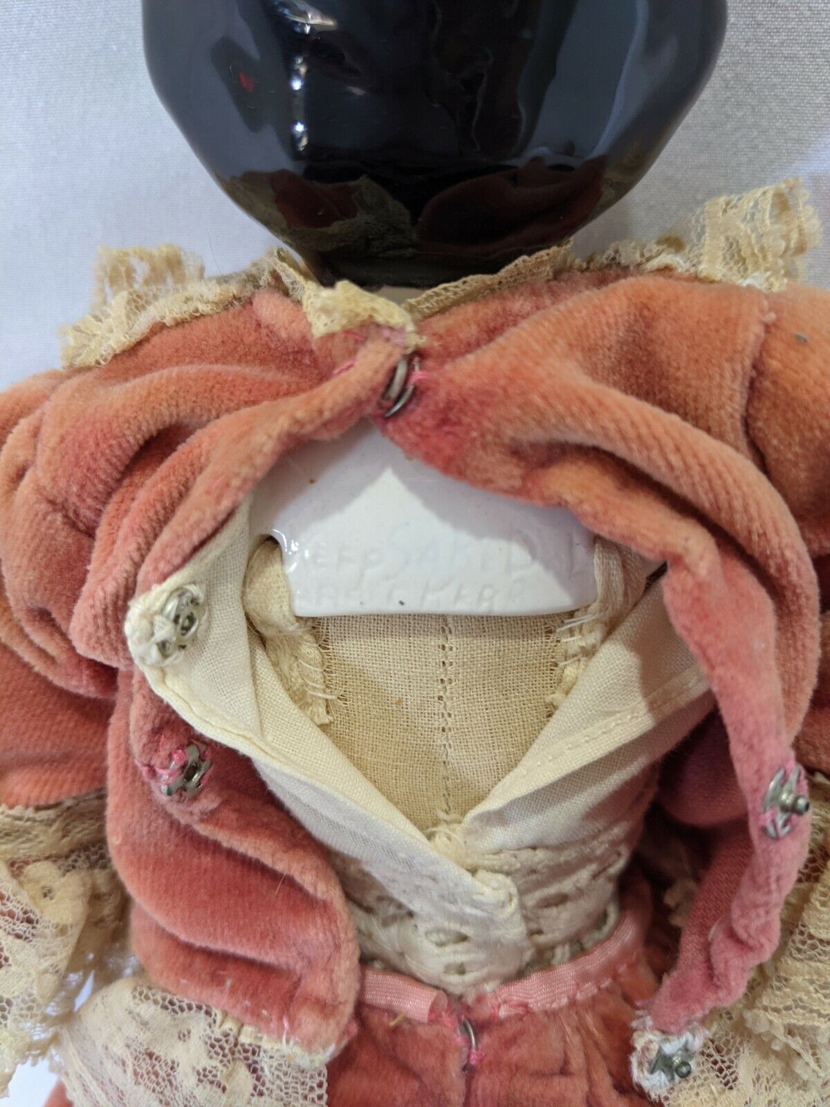 11.5" Vintage Porcelain 1800's China Doll w/ Original Cloth Body & Clothes 