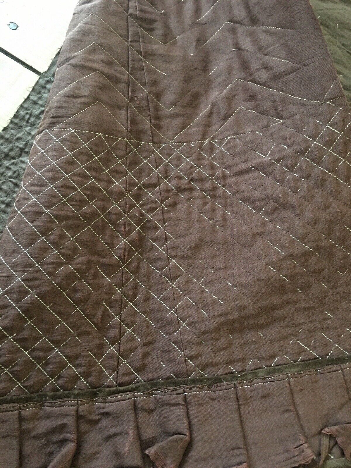 Antique 19th Century 1800s Brown Quilted Petticoat Fragments ~ Dolls