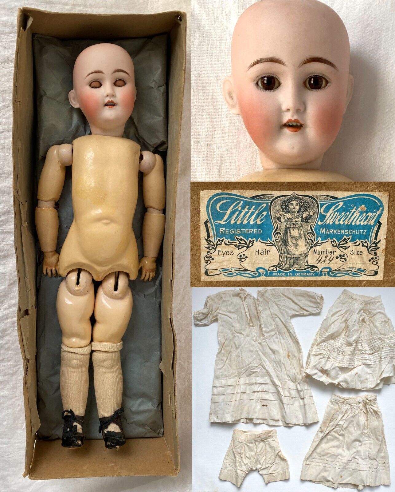 RARE 1900s Little Sweetheart German Bisque Doll- Markenschultz - B.J& Co. 20"H