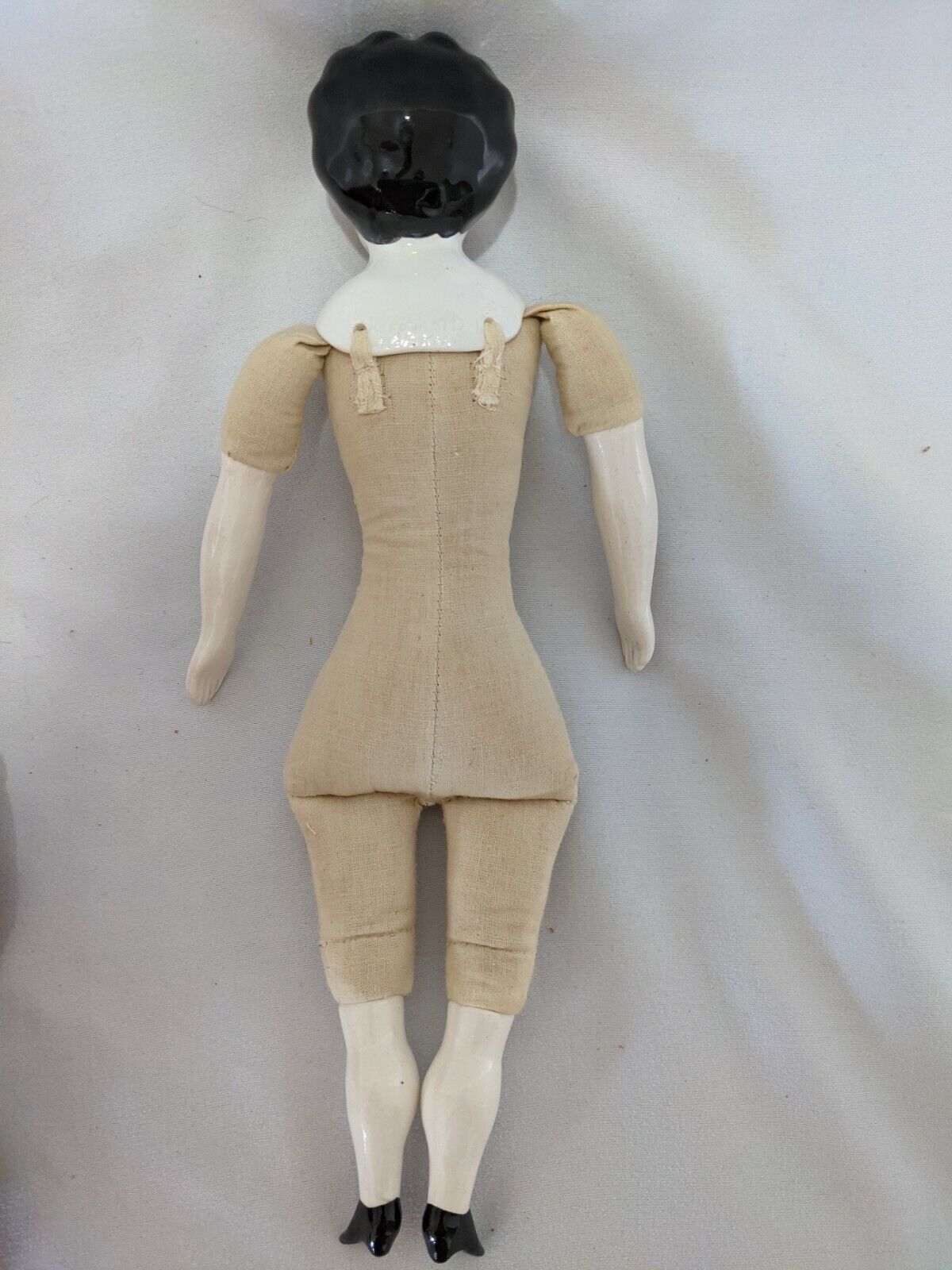 11.5" Vintage Porcelain 1800's China Doll w/ Original Cloth Body & Clothes 