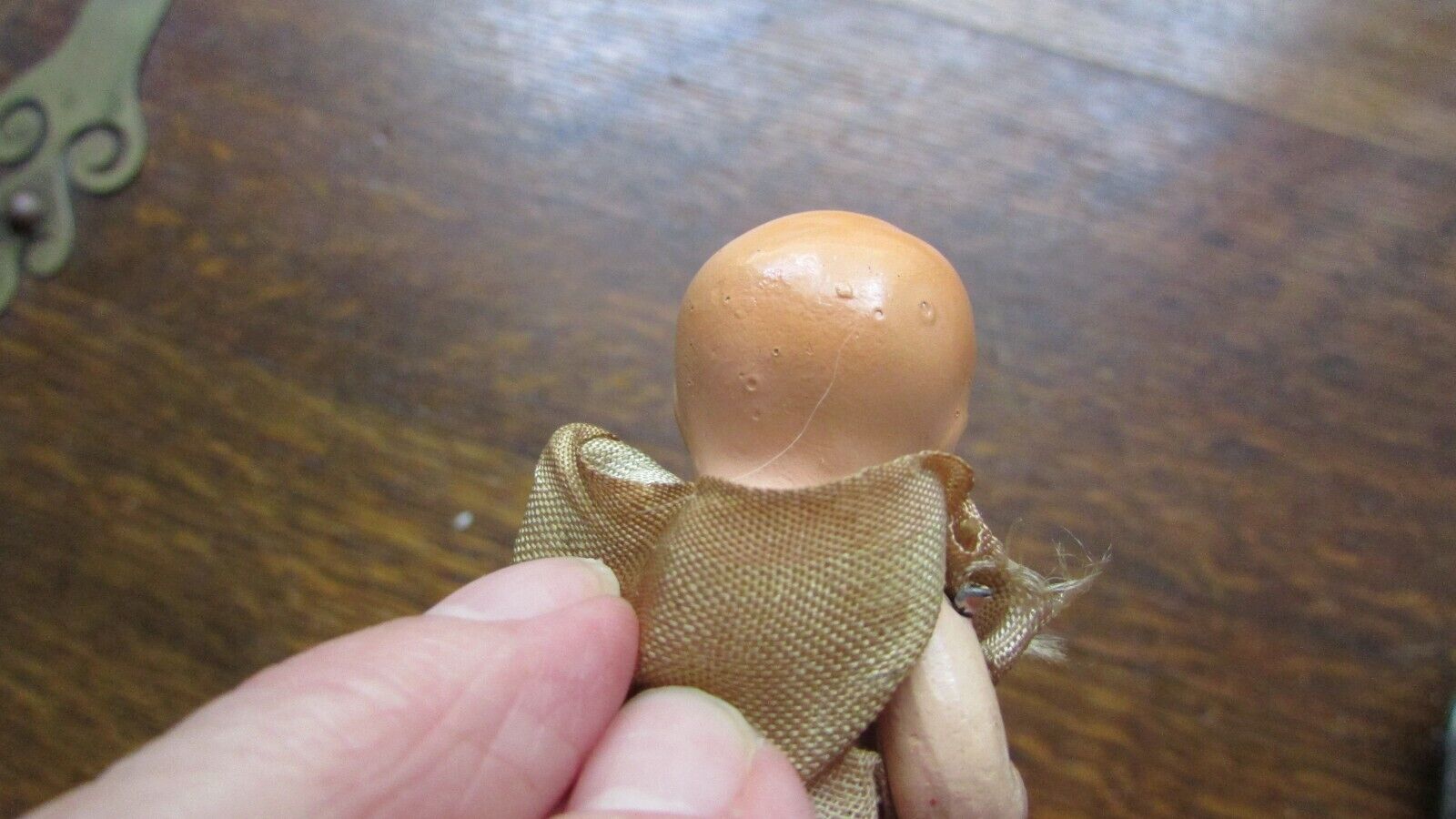 ANTIQUE 1800'S PAINTED BISQUE SMALL BABY DOLL ORIGINAL CLOTHES