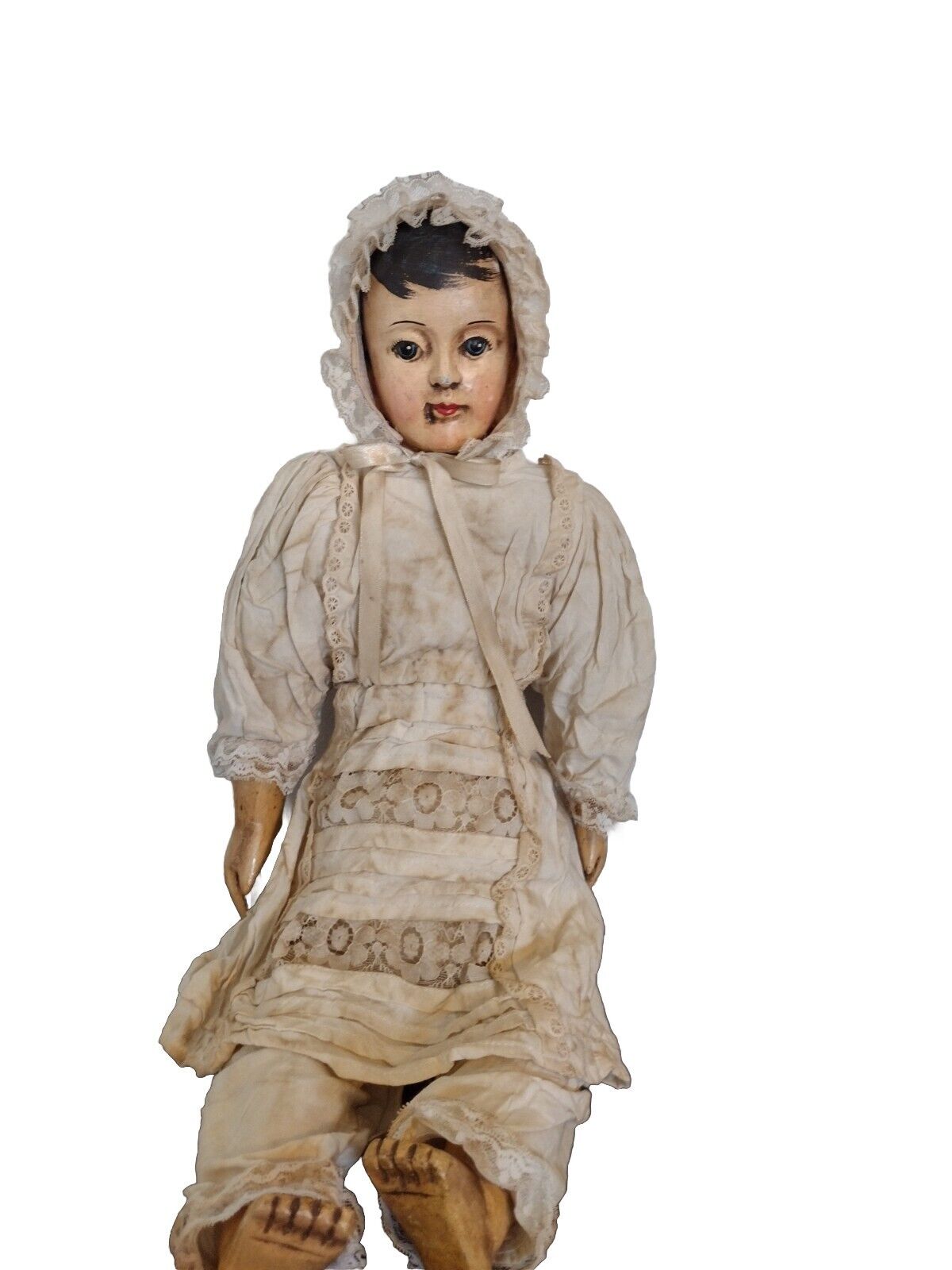 Antique Rare Paper Mache Doll Circa Mid 1800’s Hand Painted 