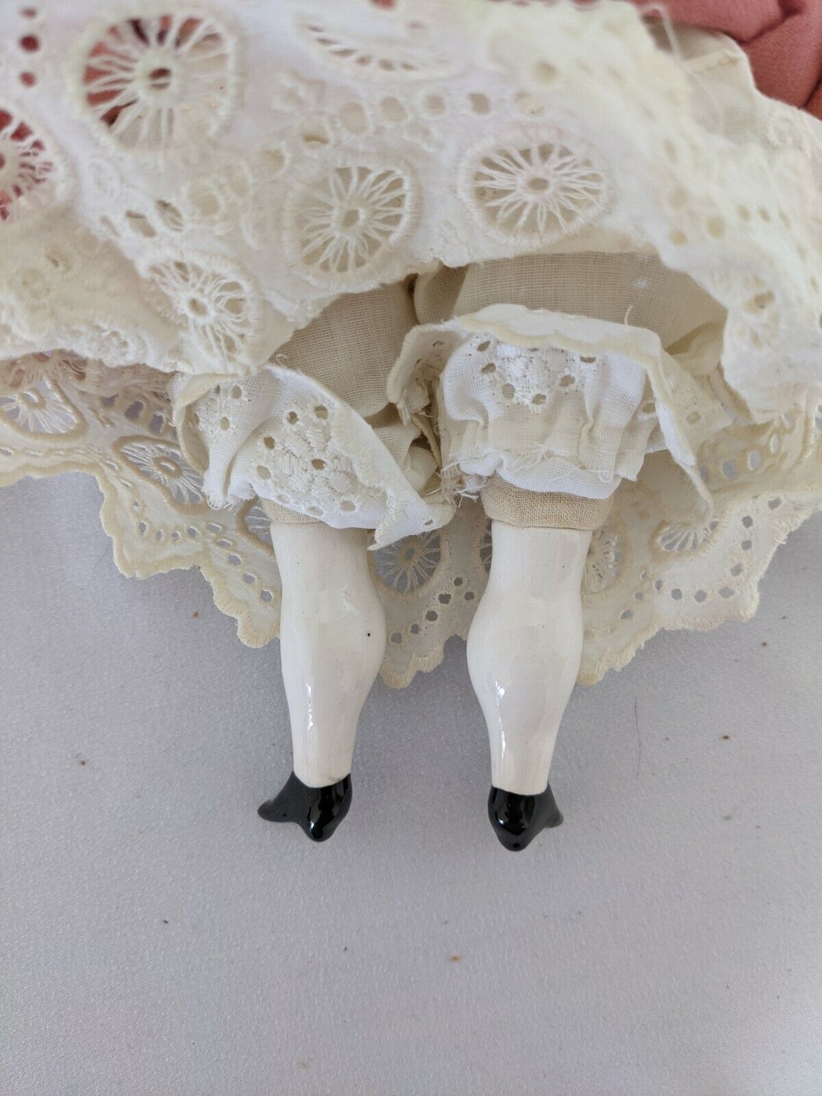 11.5" Vintage Porcelain 1800's China Doll w/ Original Cloth Body & Clothes 