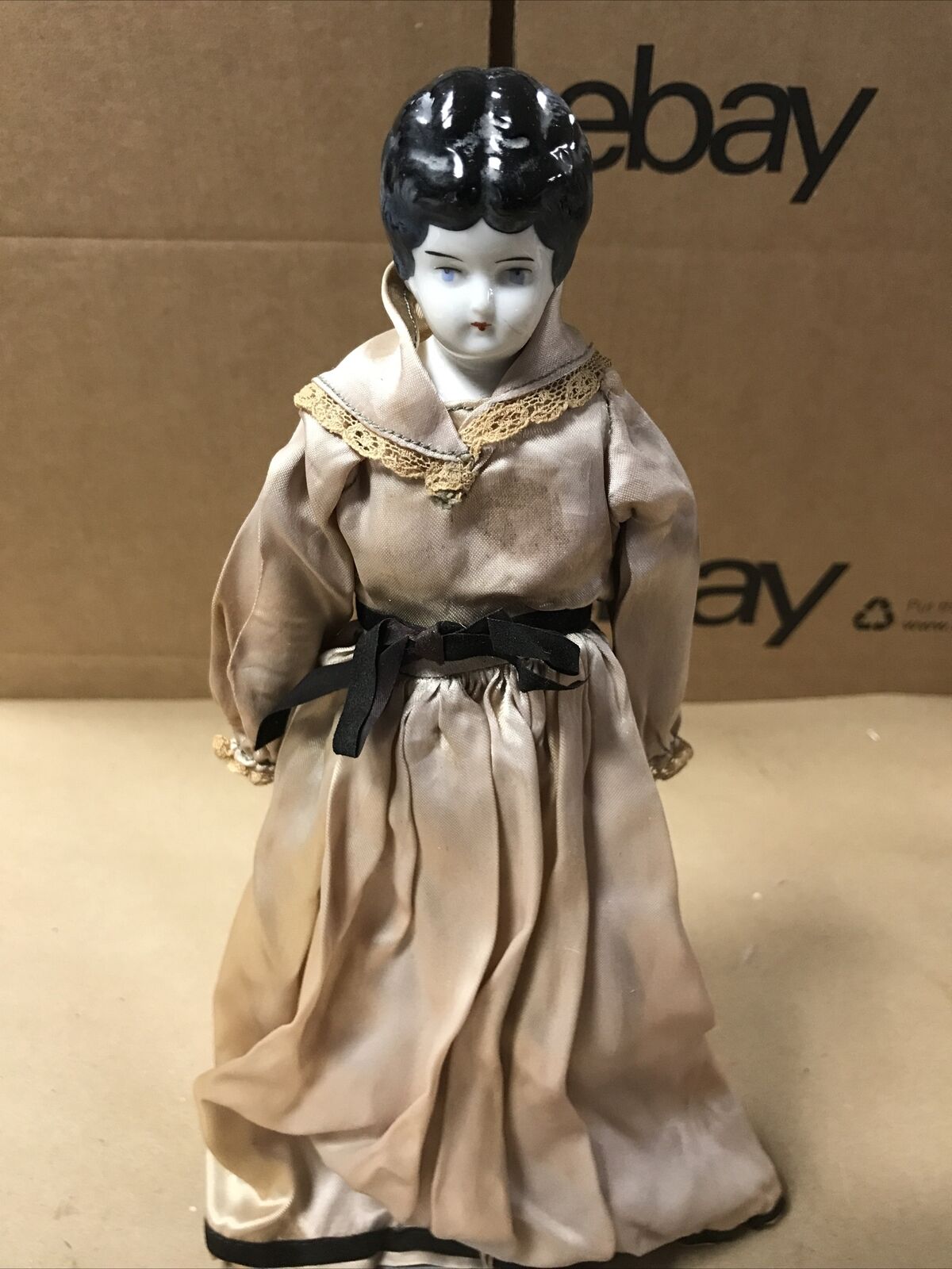 11.5" Vintage Porcelain 1800's China Doll w/ Original Cloth Body & Clothes 4th G
