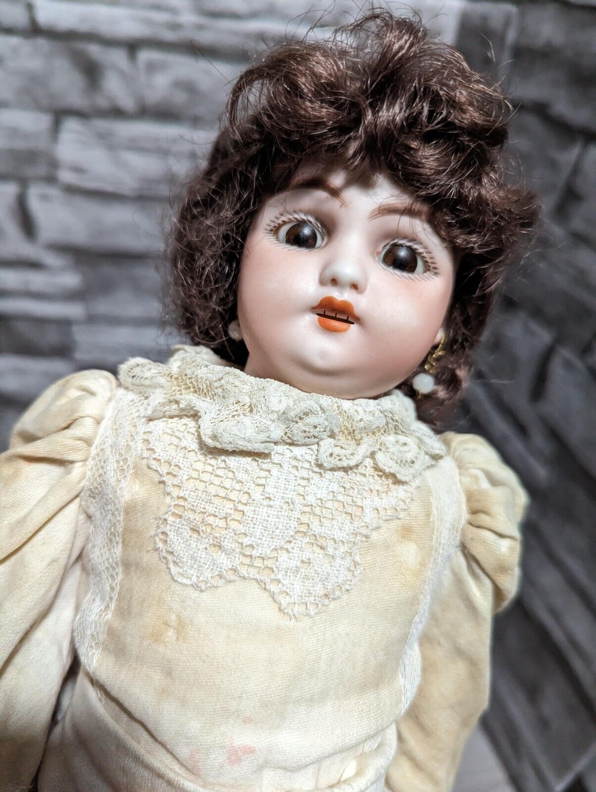 Antique Original 1800s German 15" Bisque Head Porcelain Doll (Sleepy Eye)