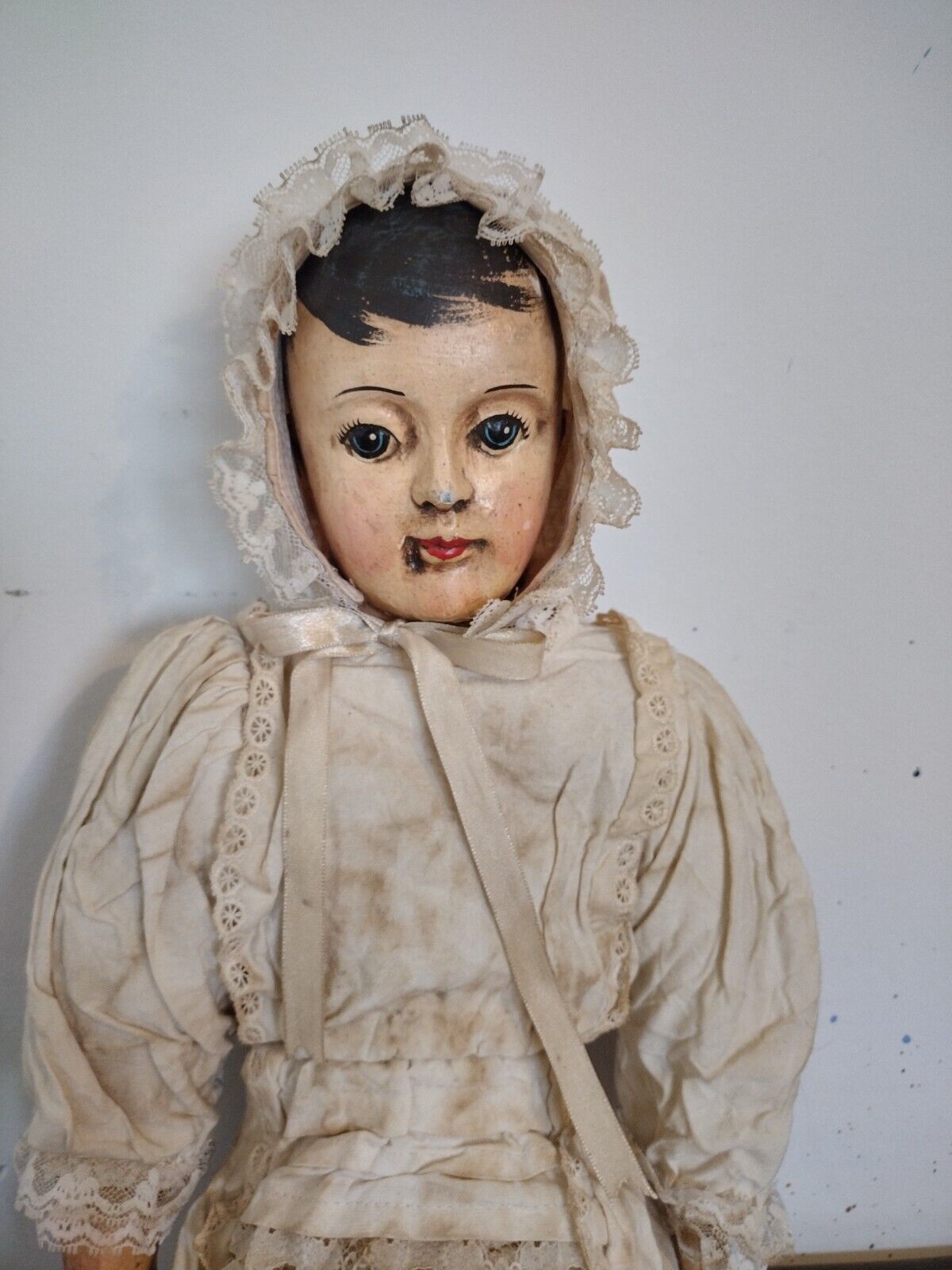 Antique Rare Paper Mache Doll Circa Mid 1800’s Hand Painted 