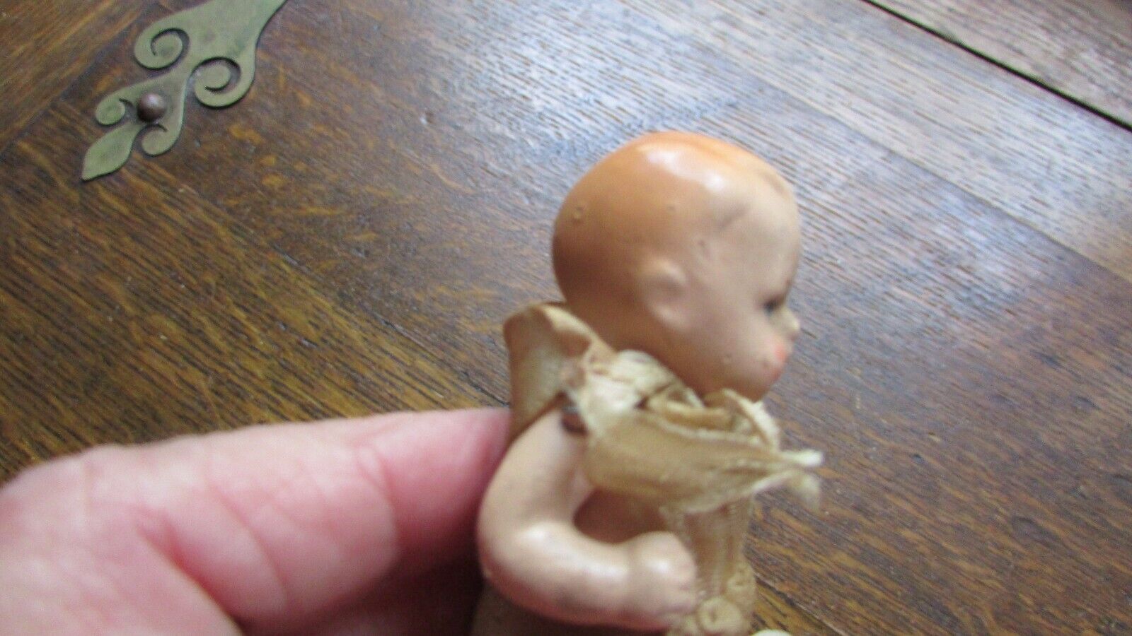 ANTIQUE 1800'S PAINTED BISQUE SMALL BABY DOLL ORIGINAL CLOTHES