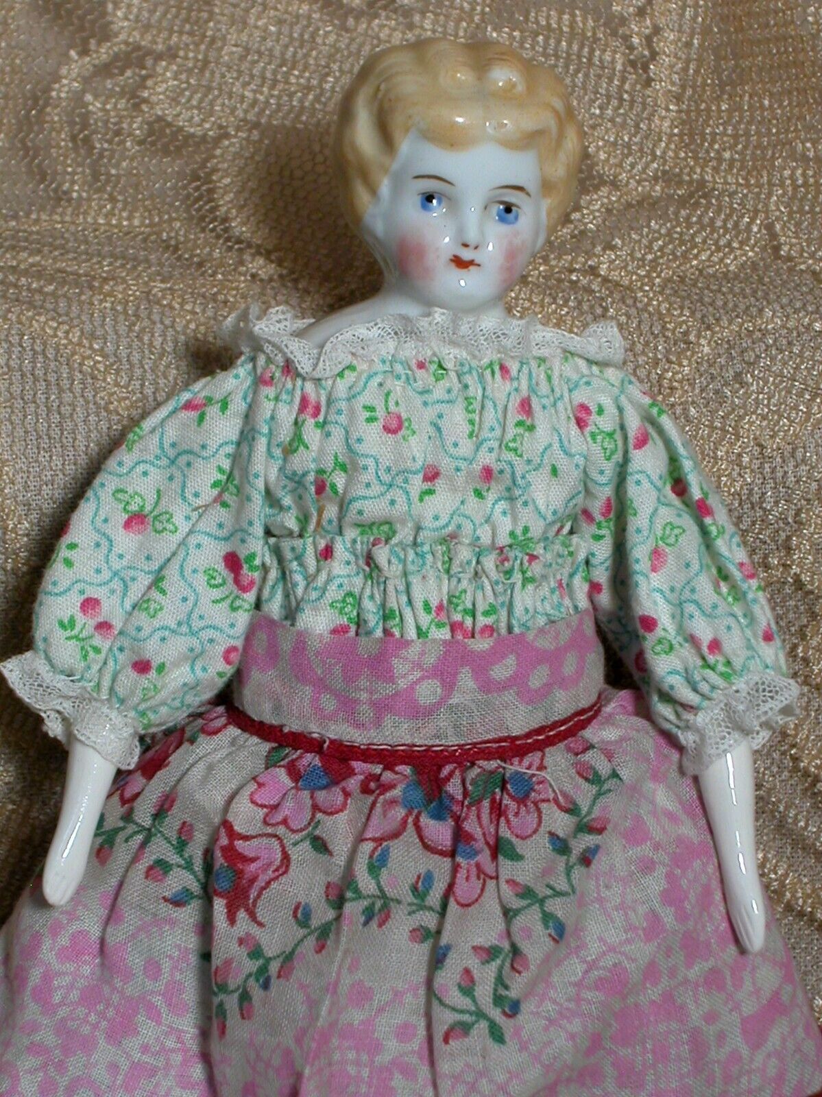 German China Blonde Shoulder Head Doll Nicely Dressed  8-1/2 " 1800s