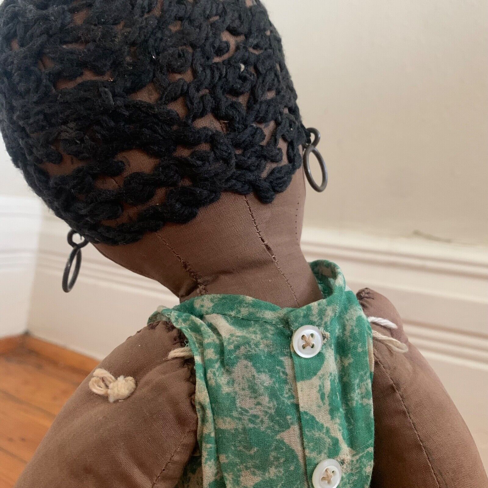 Early 1900s to mid century primitive antique black American handmade folk doll 