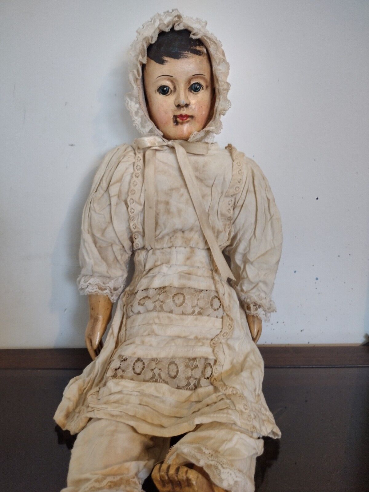 Antique Rare Paper Mache Doll Circa Mid 1800’s Hand Painted 