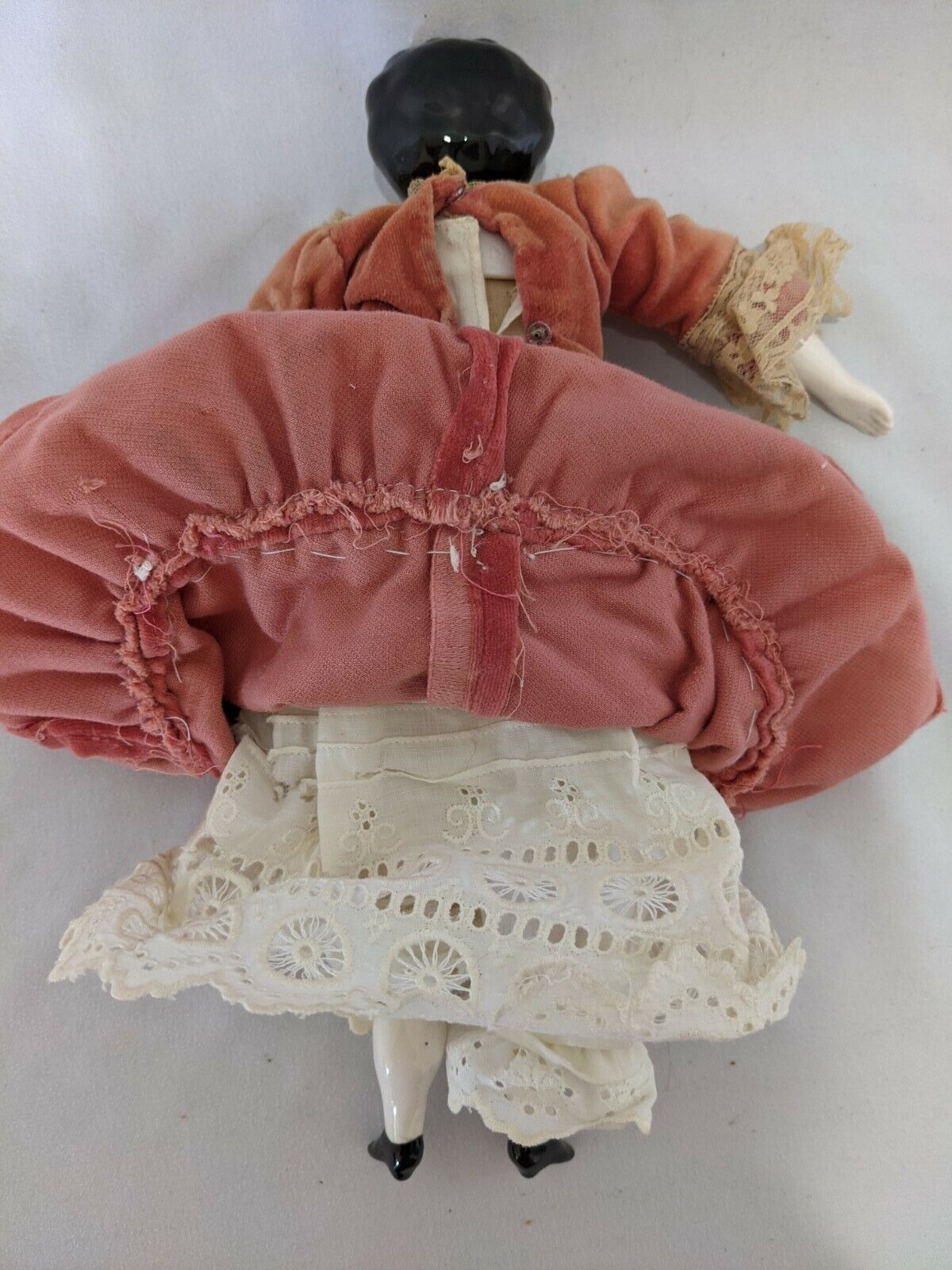 11.5" Vintage Porcelain 1800's China Doll w/ Original Cloth Body & Clothes 