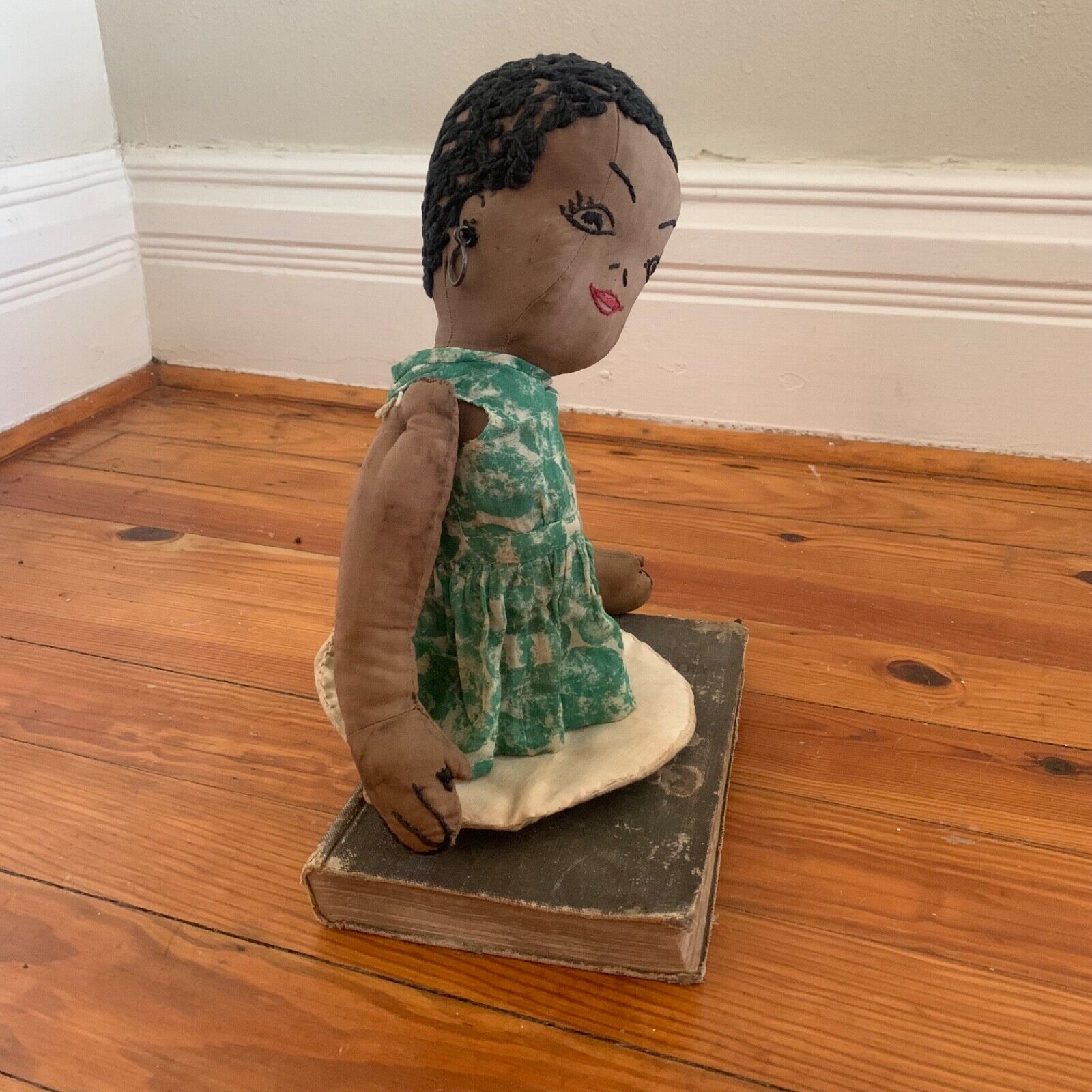 Early 1900s to mid century primitive antique black American handmade folk doll 