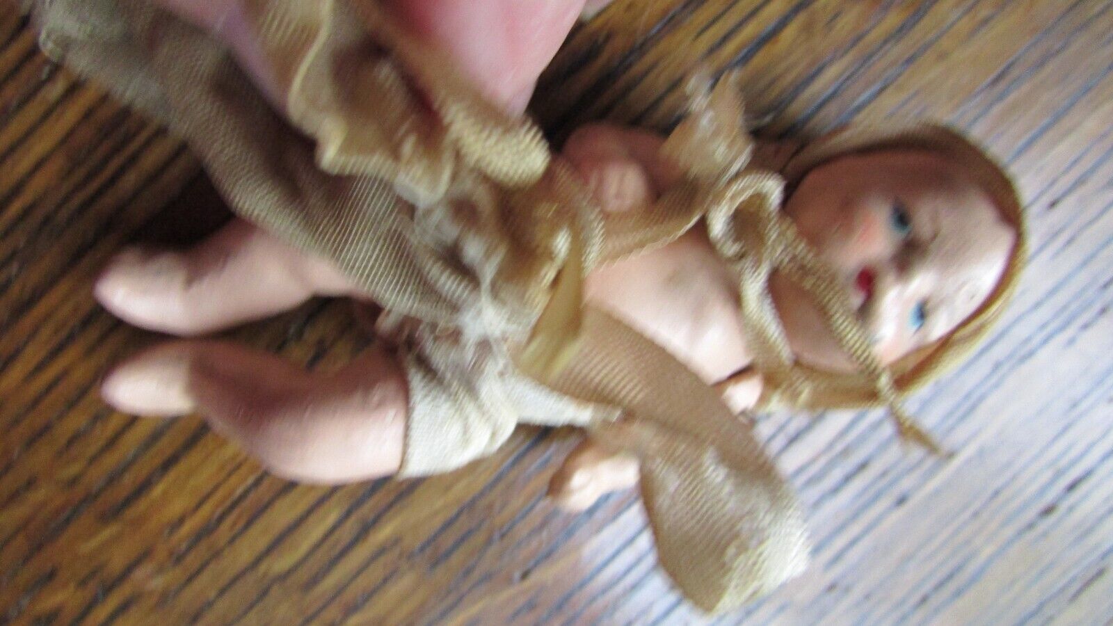 ANTIQUE 1800'S PAINTED BISQUE SMALL BABY DOLL ORIGINAL CLOTHES