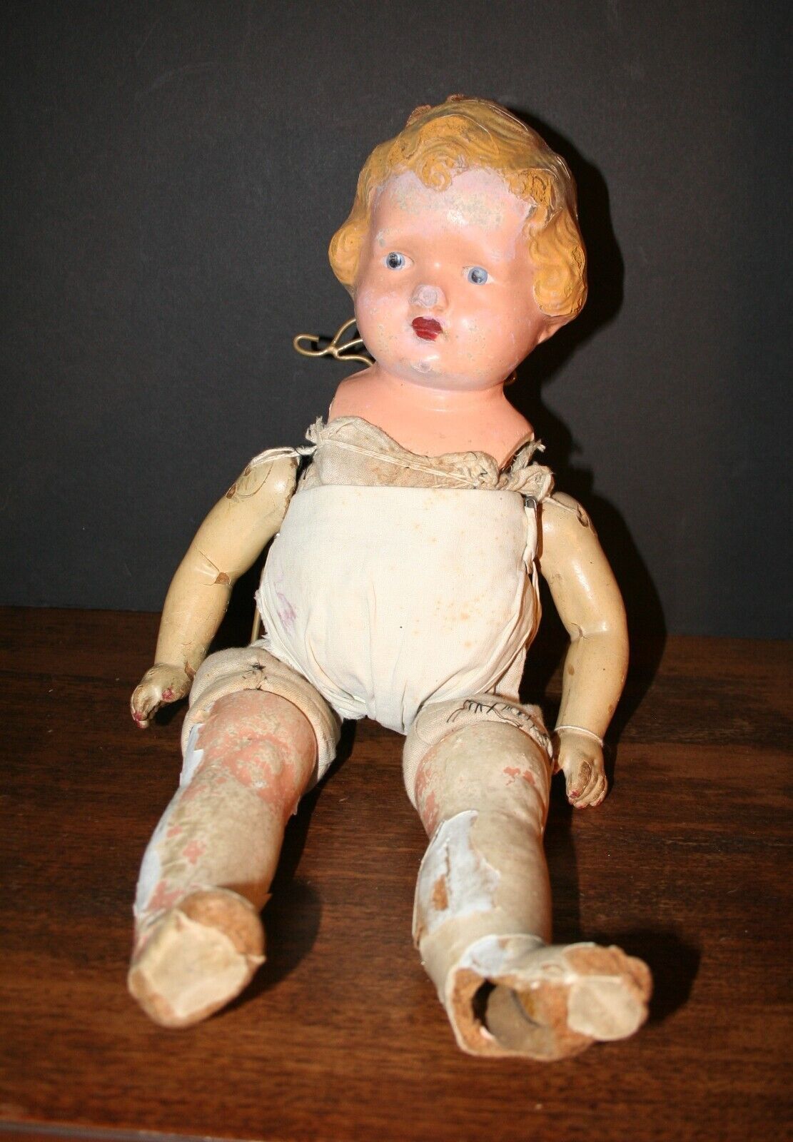 Antique Jointed Composite Baby Doll 19.5" long Sawdust Filled 1800s