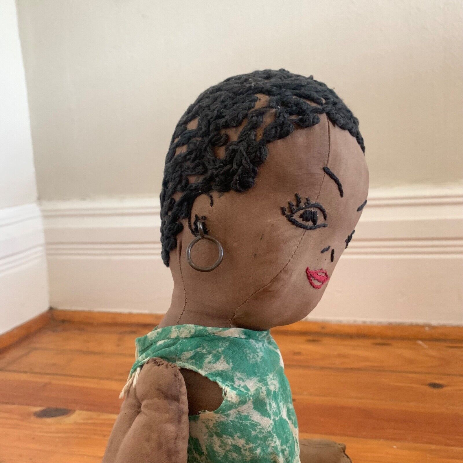 Early 1900s to mid century primitive antique black American handmade folk doll 