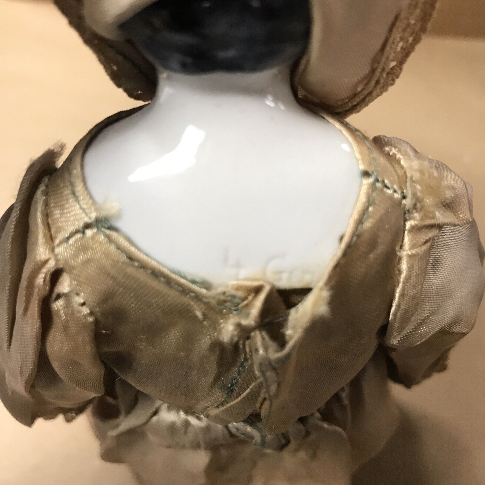 11.5" Vintage Porcelain 1800's China Doll w/ Original Cloth Body & Clothes 4th G