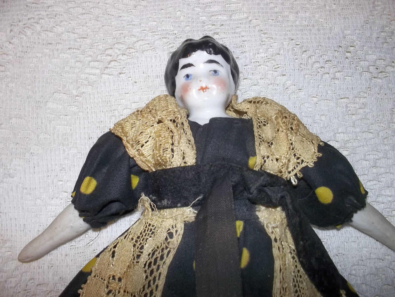 Antique Rare Porcelain China Head Dollhouse Doll 1800s Original Dress