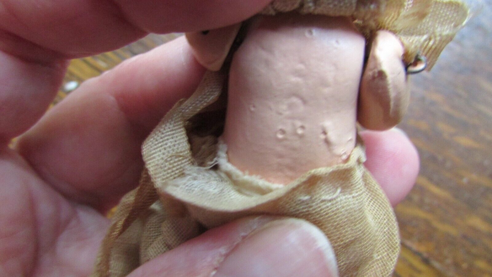 ANTIQUE 1800'S PAINTED BISQUE SMALL BABY DOLL ORIGINAL CLOTHES