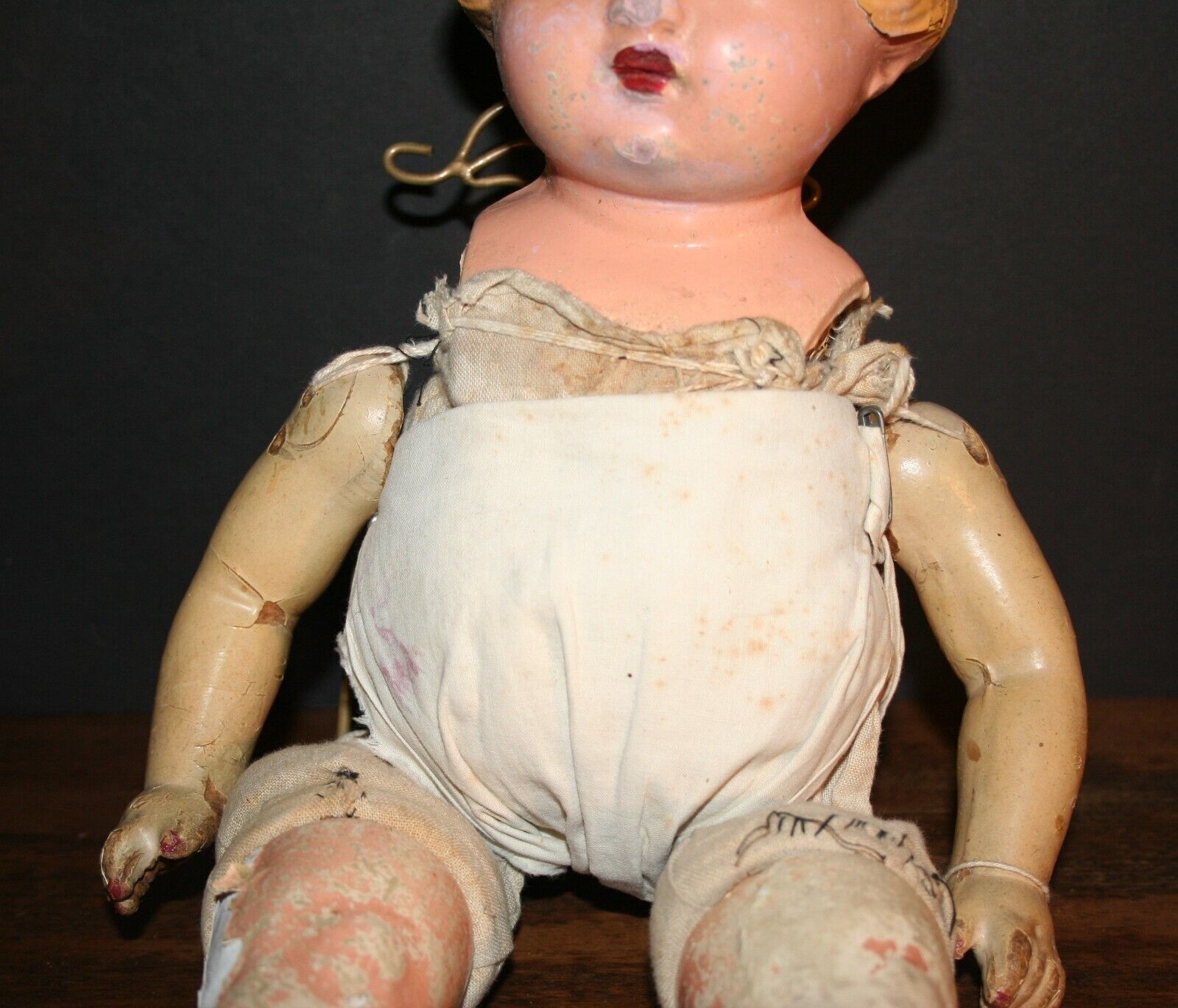 Antique Jointed Composite Baby Doll 19.5" long Sawdust Filled 1800s