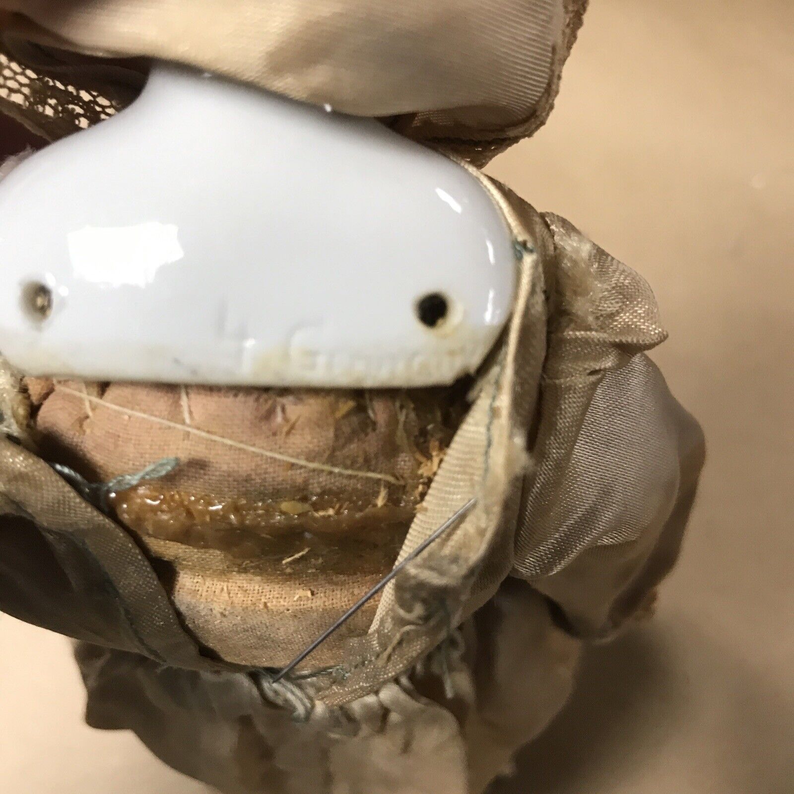 11.5" Vintage Porcelain 1800's China Doll w/ Original Cloth Body & Clothes 4th G