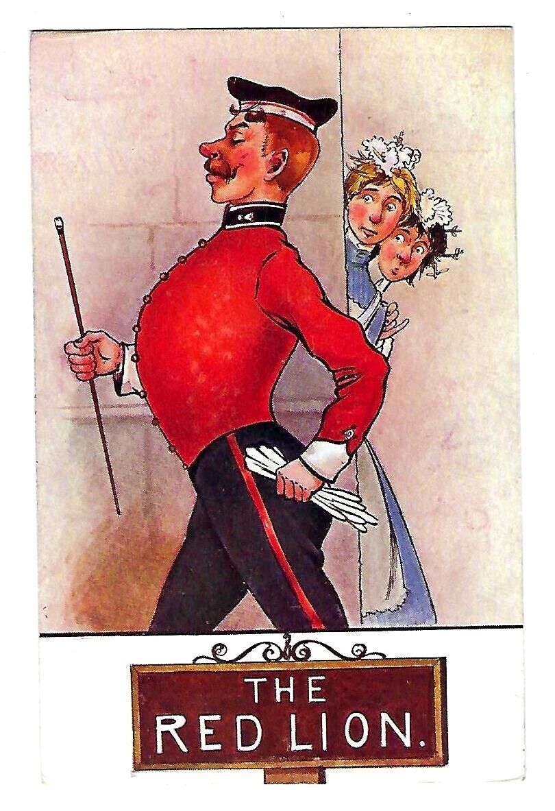Early 1900's Comic Postcard "The Red Lion" Ballhop & Maids Unposted