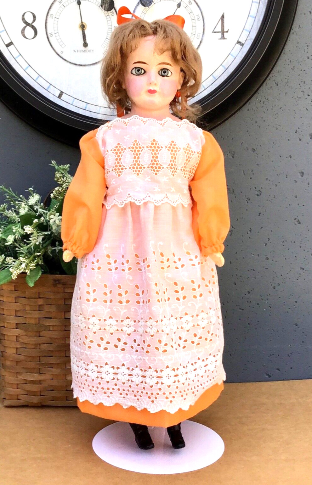 RARE Gorgeous Late 1800s Wax Over Composition 26 Inch Antique Doll - Mohair Wig