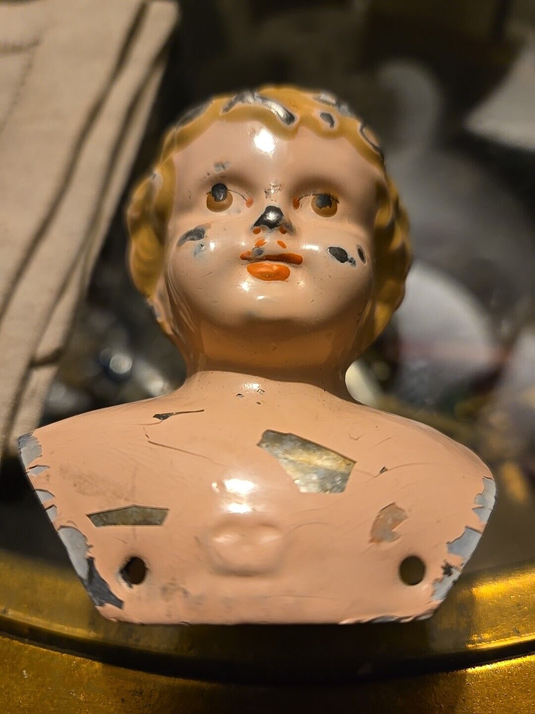 Antique Late 1800's Juno, 5 German Made Tin Doll Head And Shoulders - Crown Mark