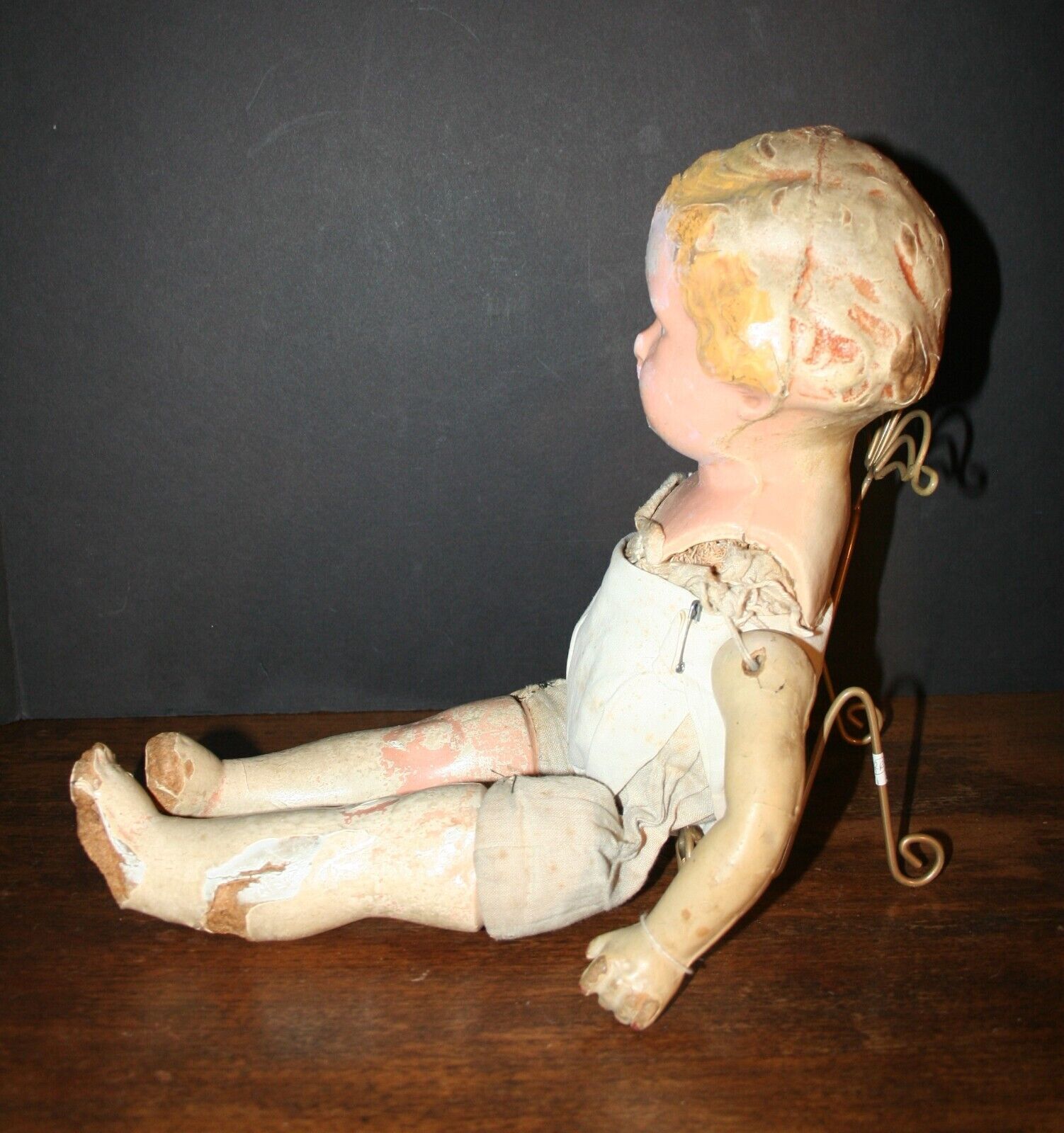 Antique Jointed Composite Baby Doll 19.5" long Sawdust Filled 1800s