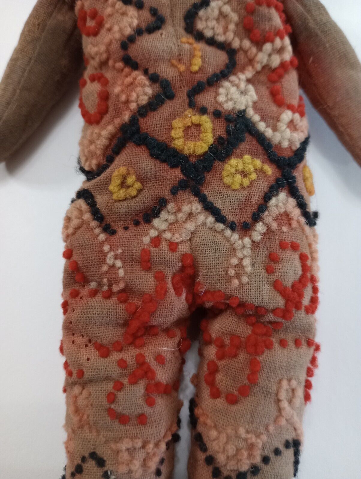 1800's Antique Saw Dust Cloth Candlewicking Jester Slave Doll Primitive Folk