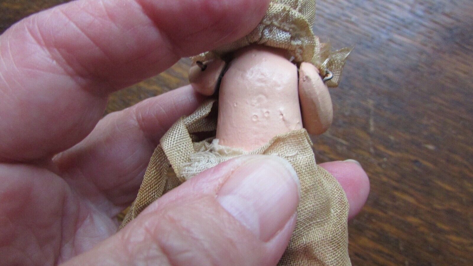 ANTIQUE 1800'S PAINTED BISQUE SMALL BABY DOLL ORIGINAL CLOTHES