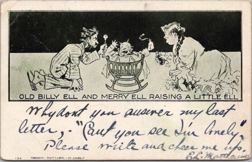 Vintage 1900s Comic Postcard "Old Billy Ell and Merry Ell Rising a Little Ell"