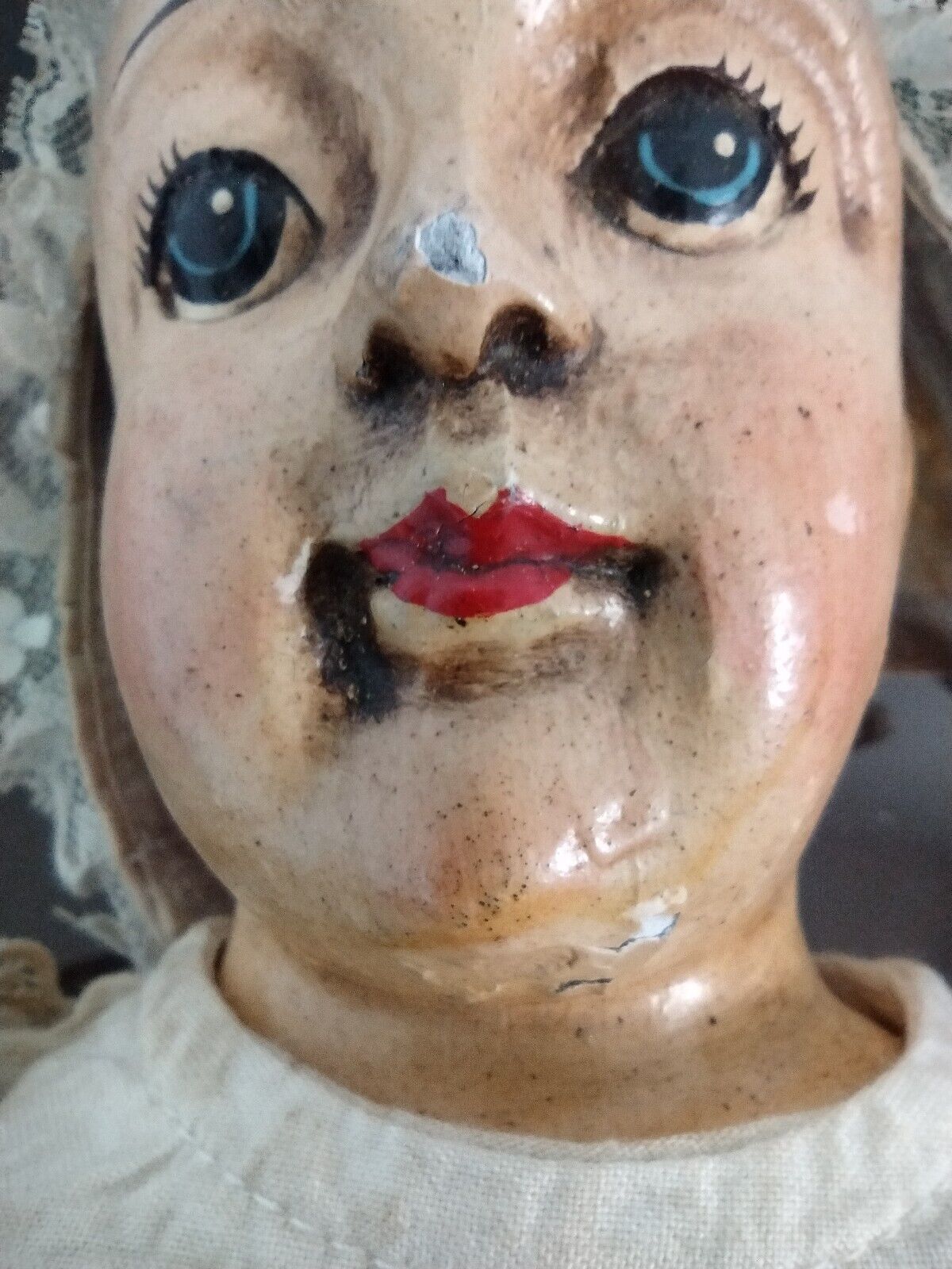 Antique Rare Paper Mache Doll Circa Mid 1800’s Hand Painted 
