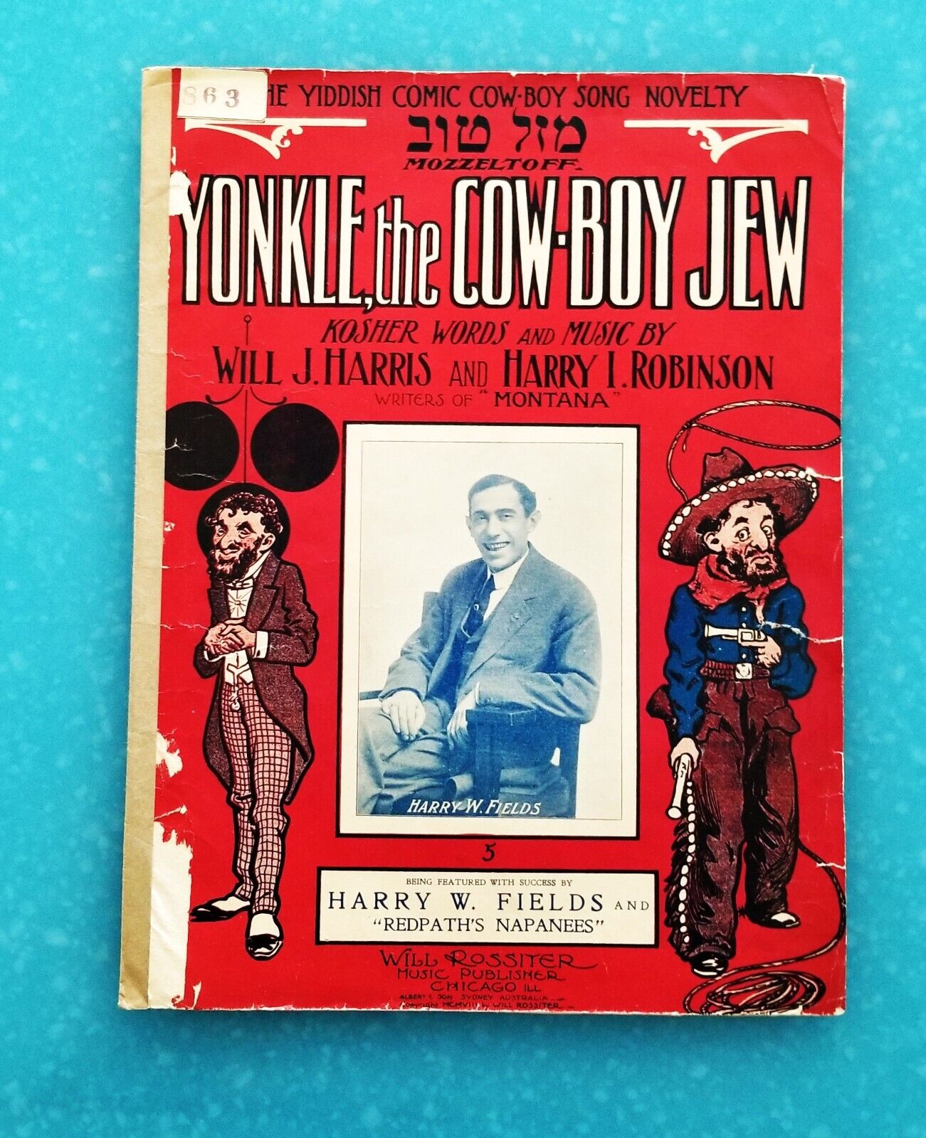 Yonkle The Cow Boy 1907 WILL J HARRIS Yiddish Comic Novelty Sheet Music! HTF !