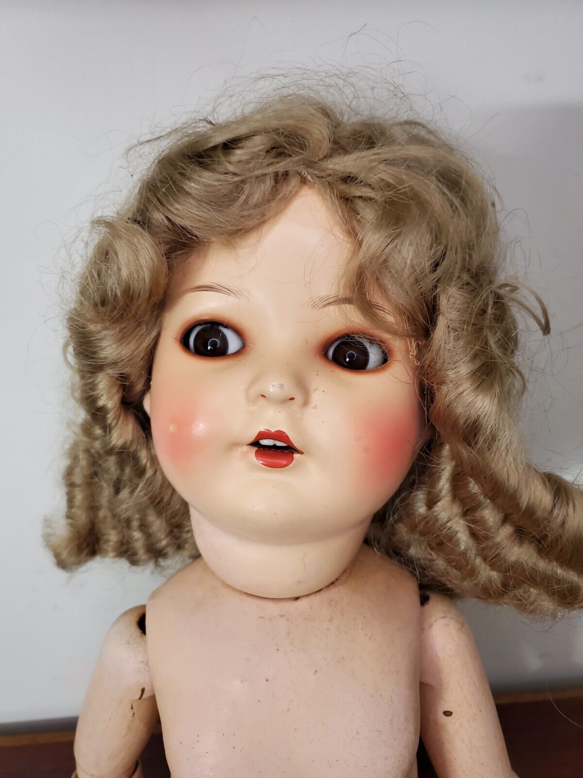33" Antique 1800s Childrens German Bisque Body Doll Sleeping Eyes Jointed Body