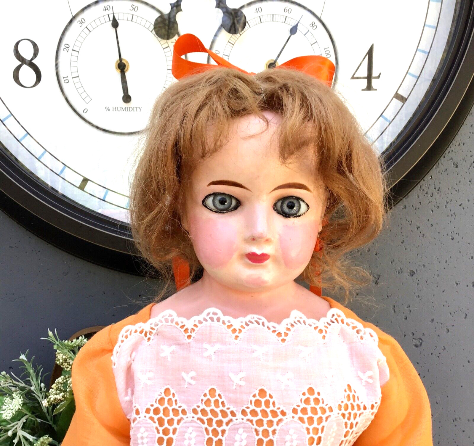 RARE Gorgeous Late 1800s Wax Over Composition 26 Inch Antique Doll - Mohair Wig