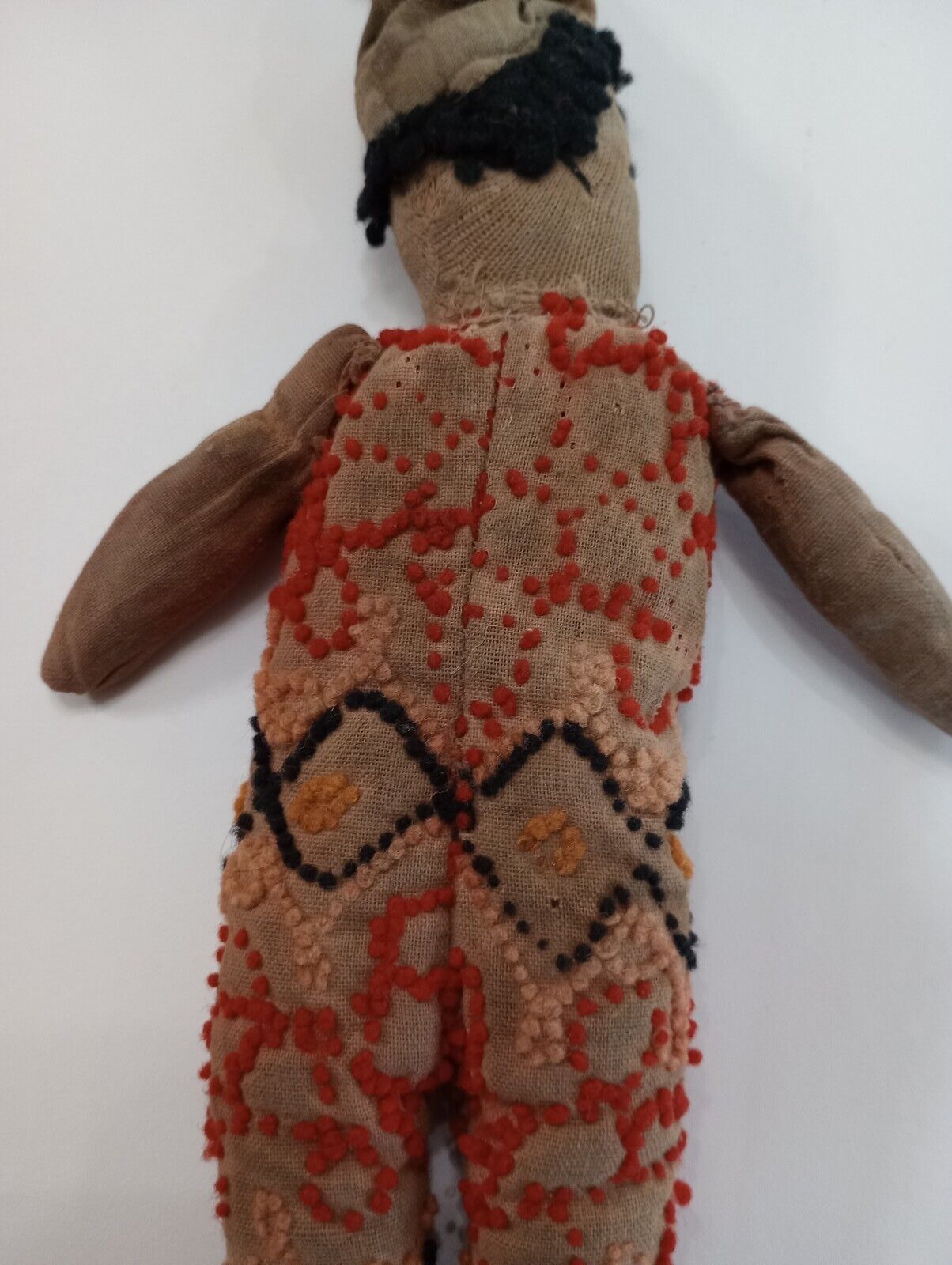 1800's Antique Saw Dust Cloth Candlewicking Jester Slave Doll Primitive Folk