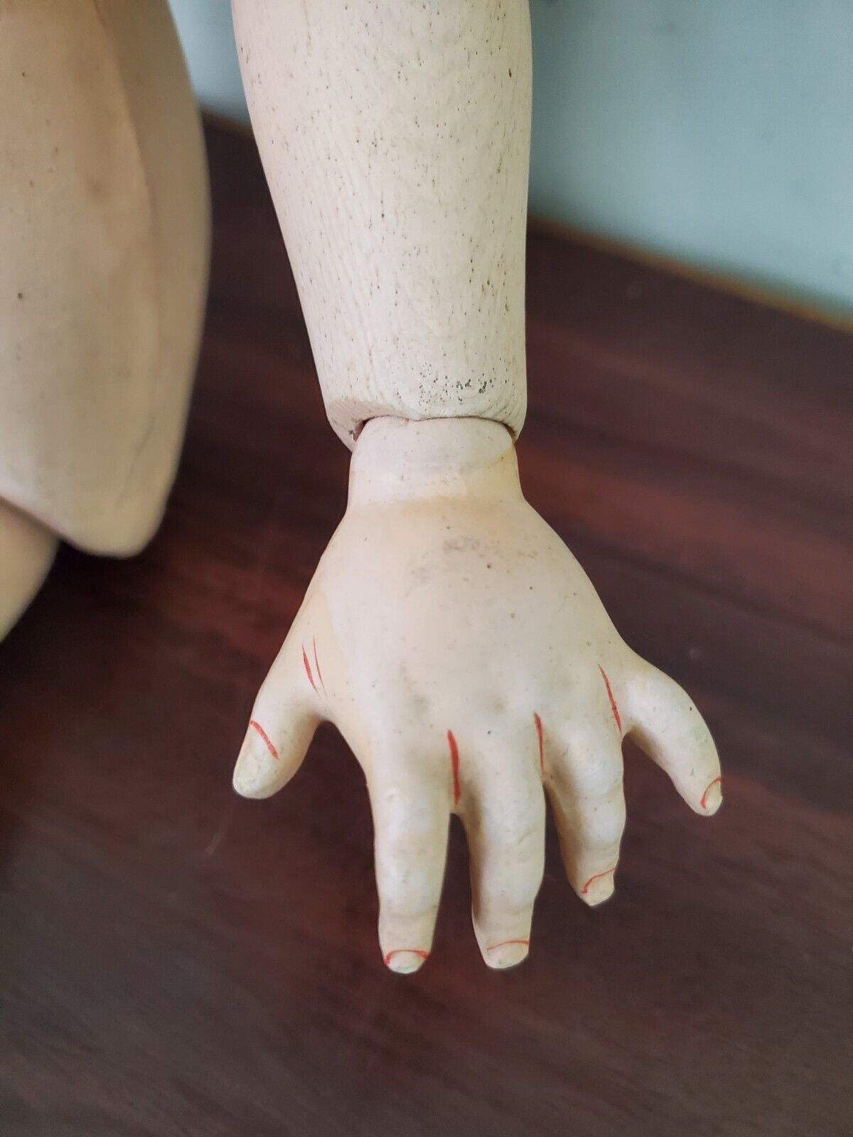 33" Antique 1800s Childrens German Bisque Body Doll Sleeping Eyes Jointed Body