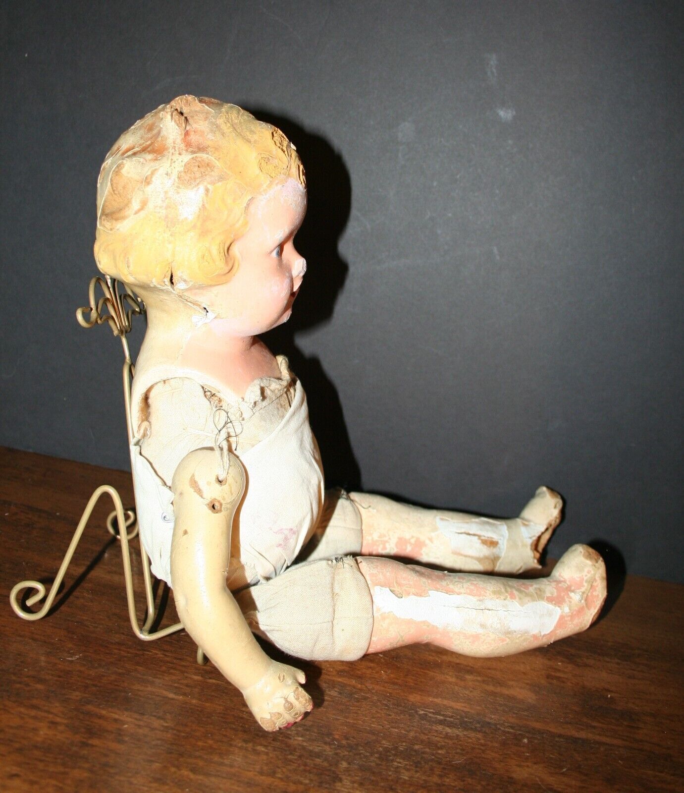 Antique Jointed Composite Baby Doll 19.5" long Sawdust Filled 1800s