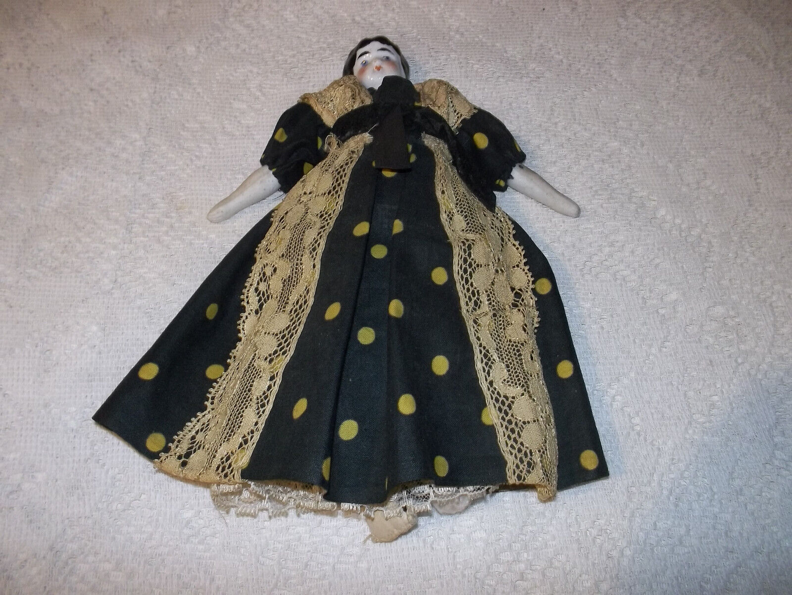 Antique Rare Porcelain China Head Dollhouse Doll 1800s Original Dress