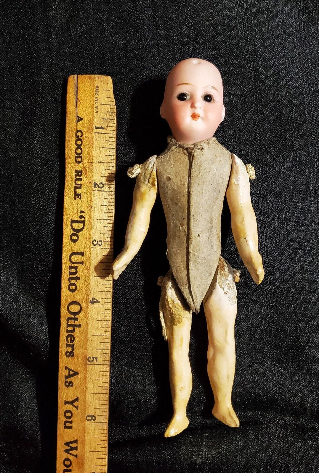 Antique 1800's Germany 6" Bisque Head Doll Cardboard Composition Body