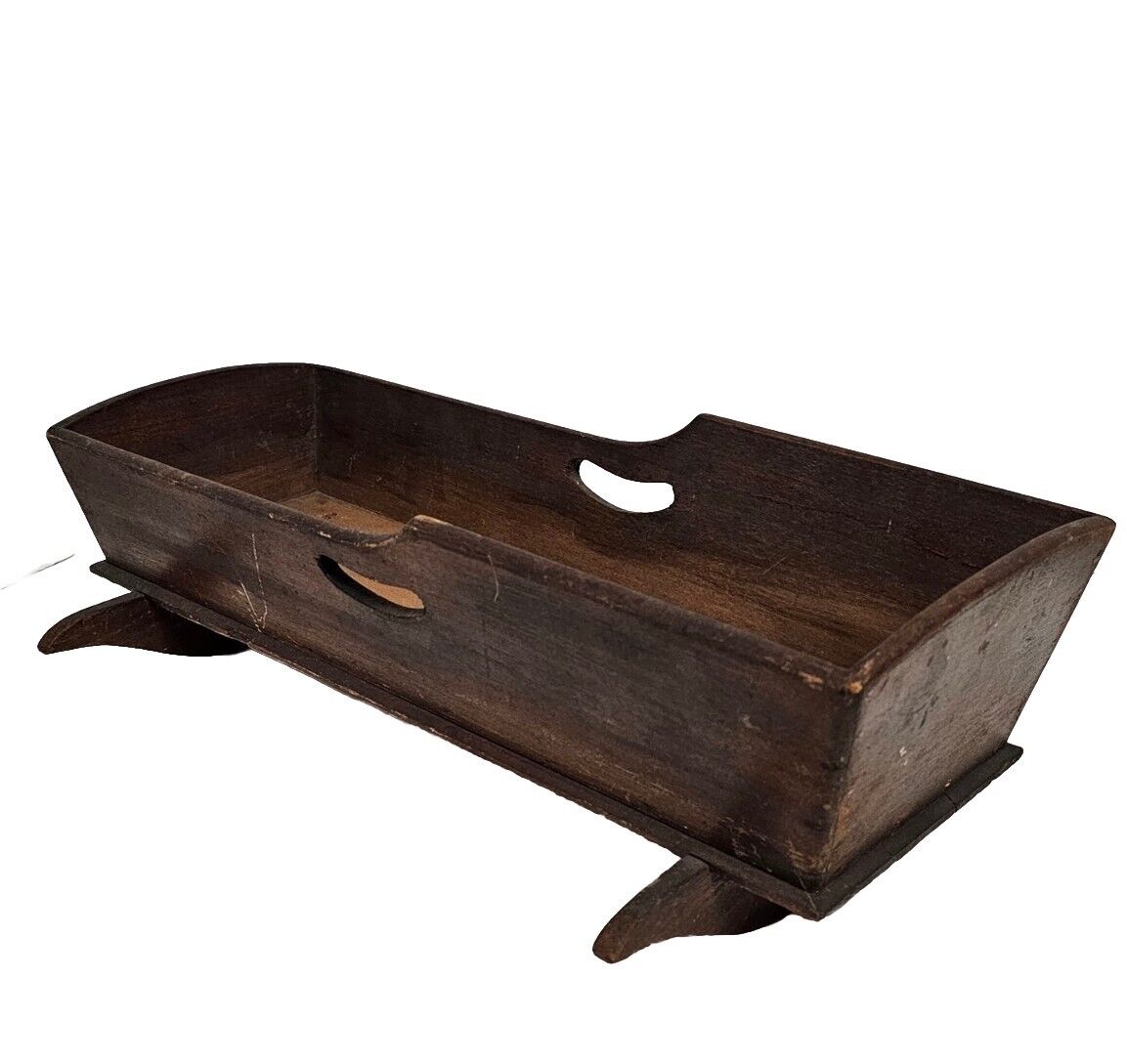 ANTIQUE 1800's Square Nail 17.5" Wooden Doll Cradle with Pillows, Mattress