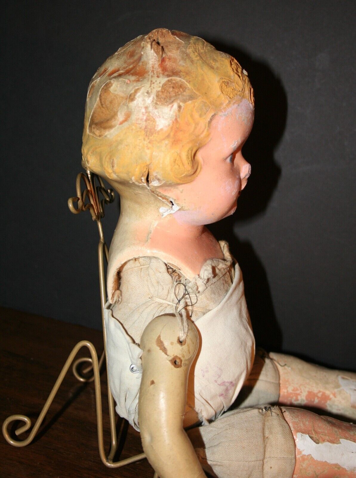Antique Jointed Composite Baby Doll 19.5" long Sawdust Filled 1800s