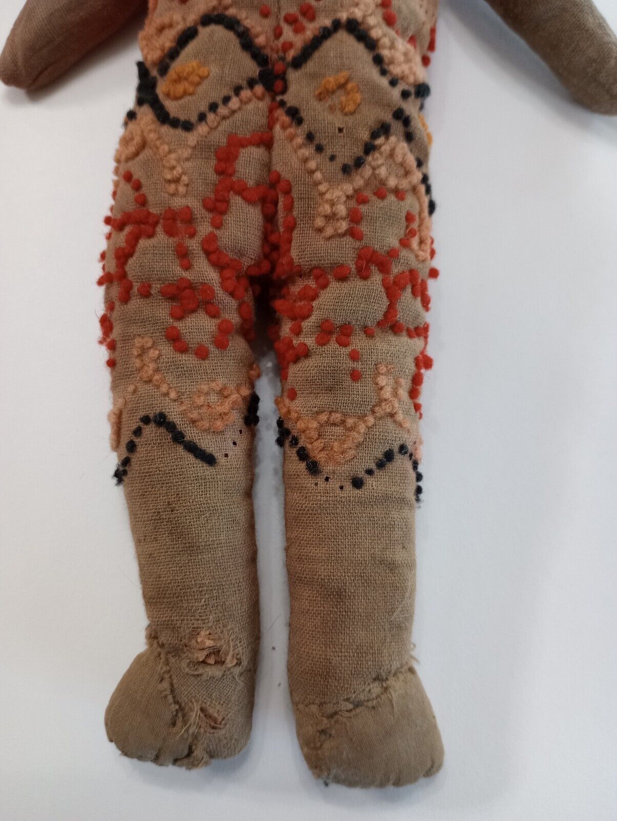 1800's Antique Saw Dust Cloth Candlewicking Jester Slave Doll Primitive Folk