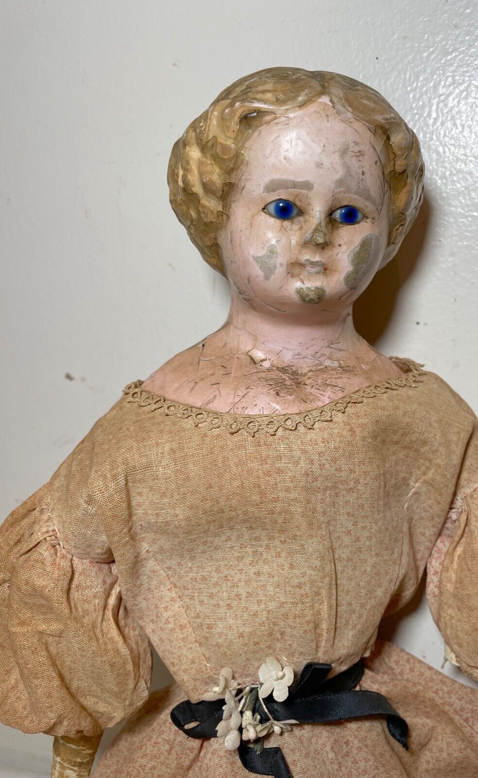 rare 1800's antique German papier mache 21.5 inch handmade lady porcelain doll