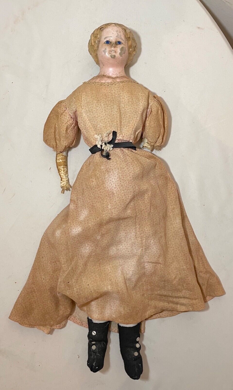 rare 1800's antique German papier mache 21.5 inch handmade lady porcelain doll