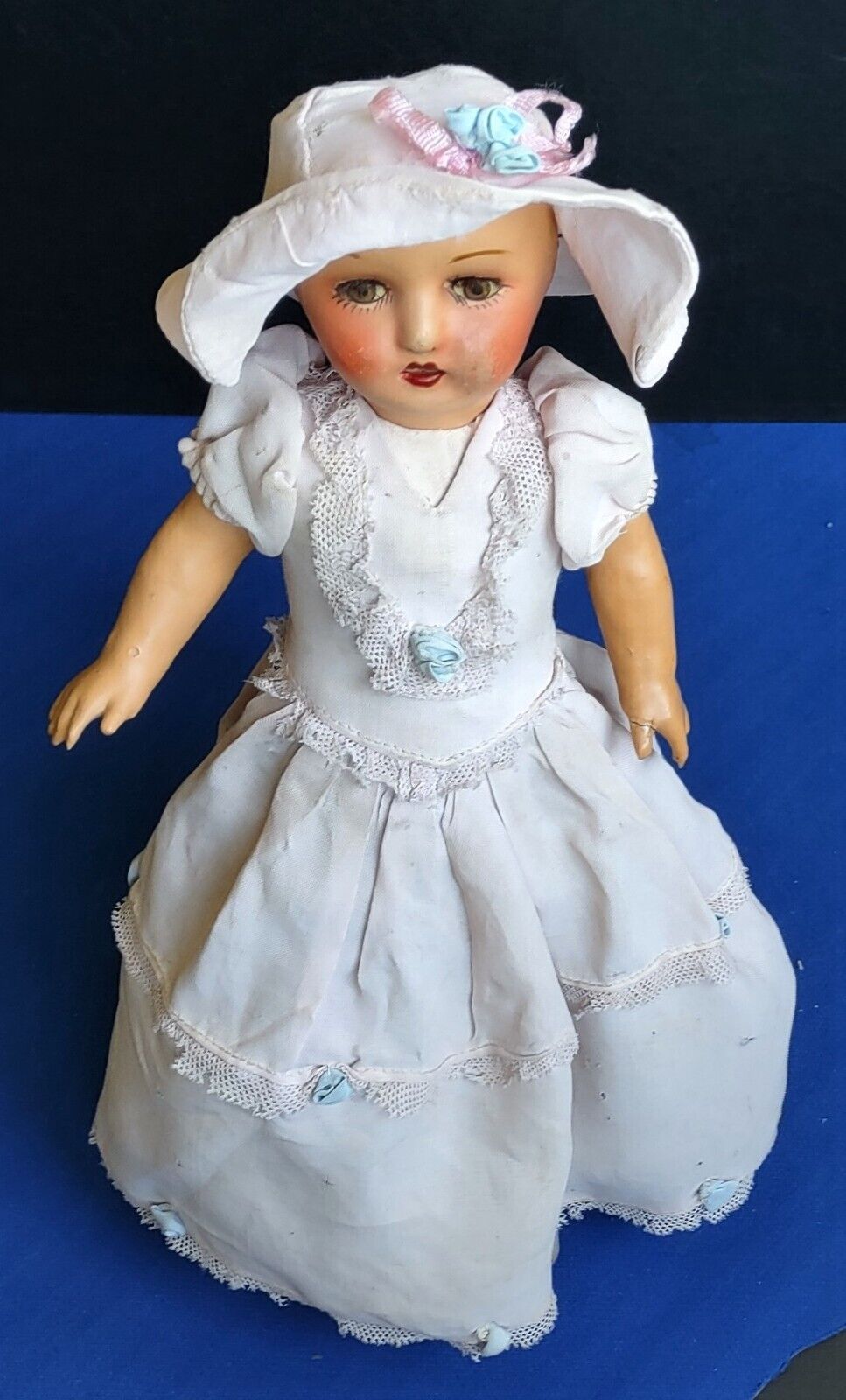 Boudoir Doll Vintage Late 1800s _RARE! TEETH, SUPER SOFT EYELASHES, NOSTRIL DOTS