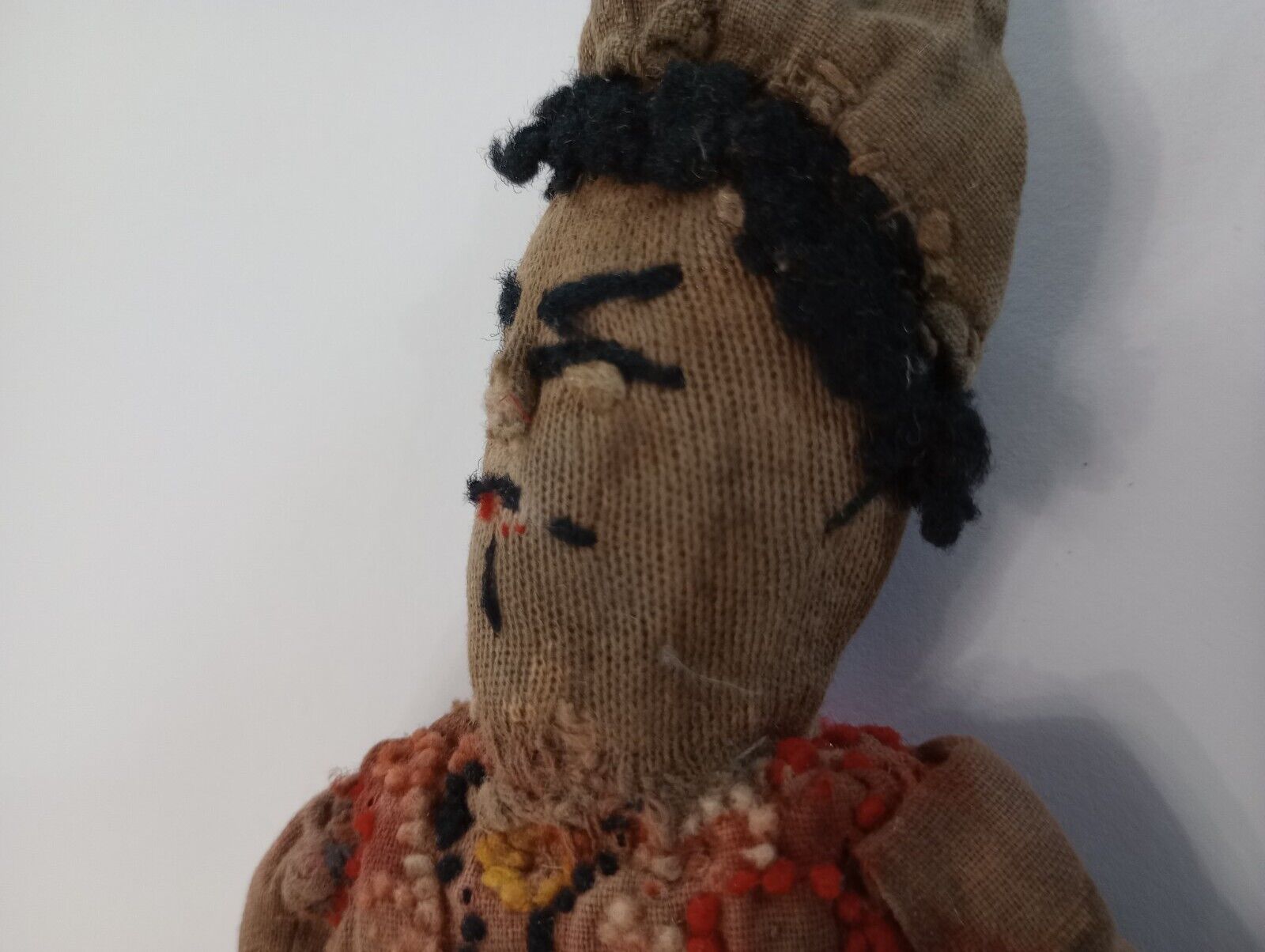 1800's Antique Saw Dust Cloth Candlewicking Jester Slave Doll Primitive Folk