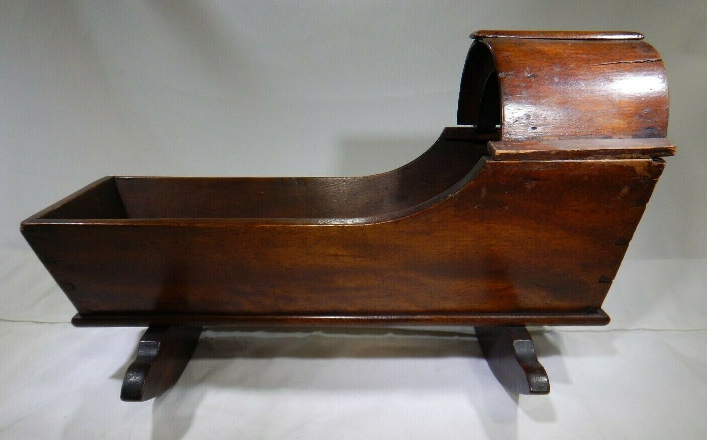 ANTIQUE PRIMITIVE DOLL 1800s Handmade ROCKING CRADLE SN