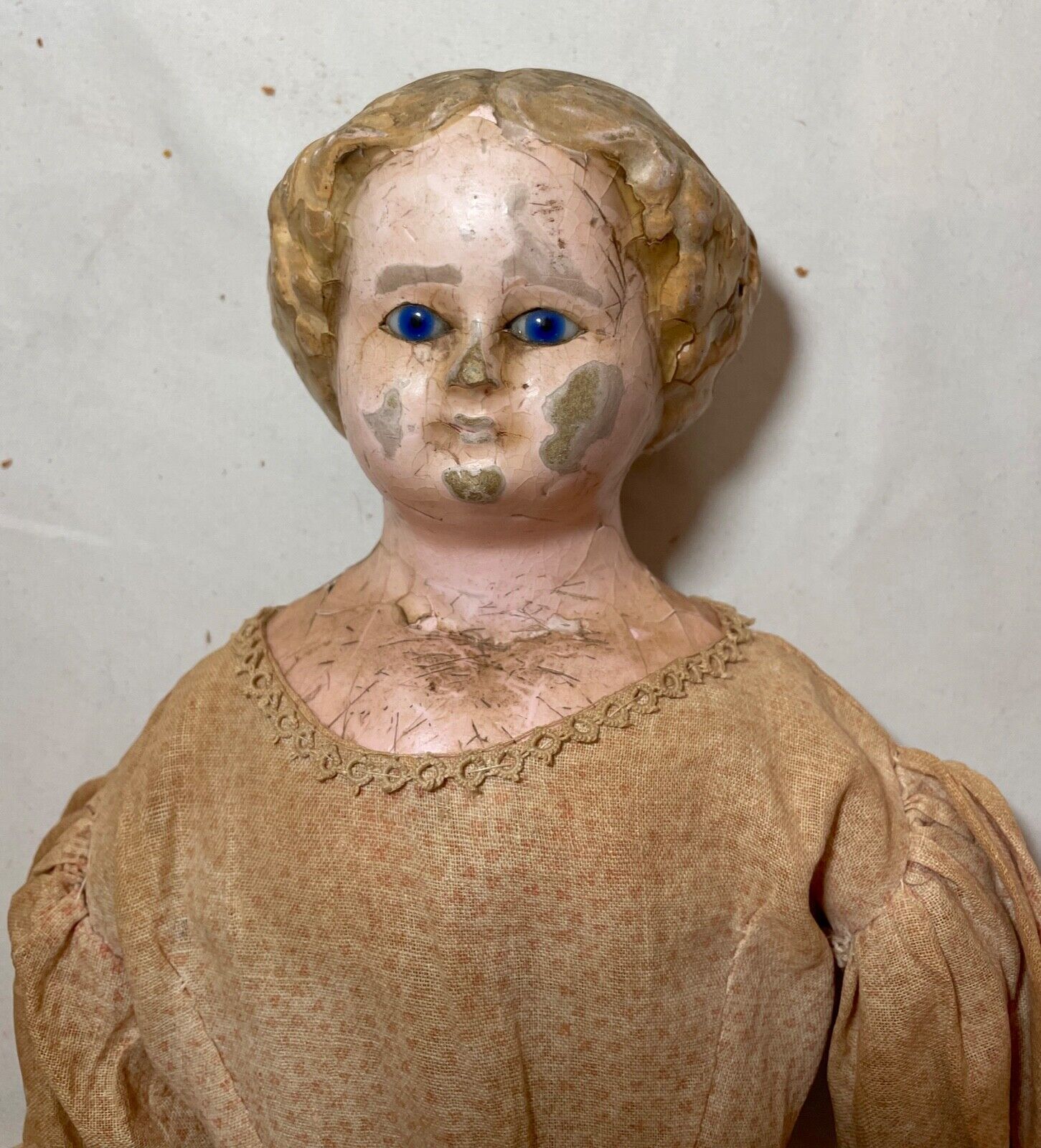 rare 1800's antique German papier mache 21.5 inch handmade lady porcelain doll