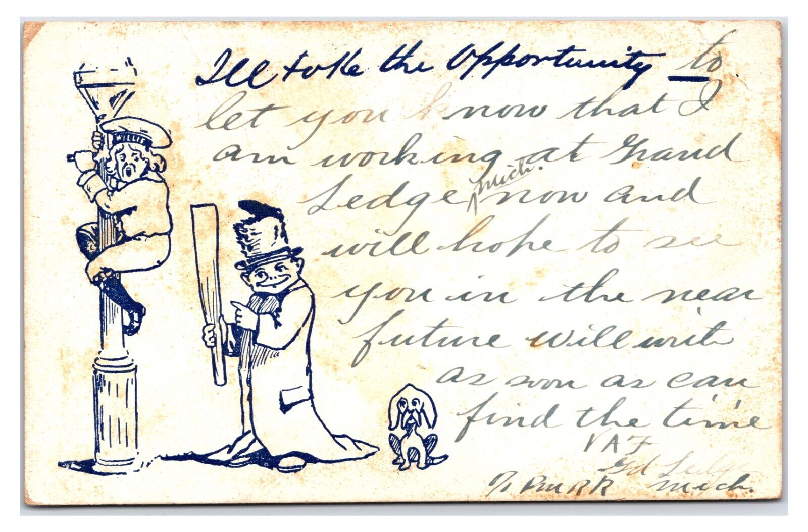 Antique Early 1900s - "The Opportunity"- Funny Comic Postcard (Posted 1907)